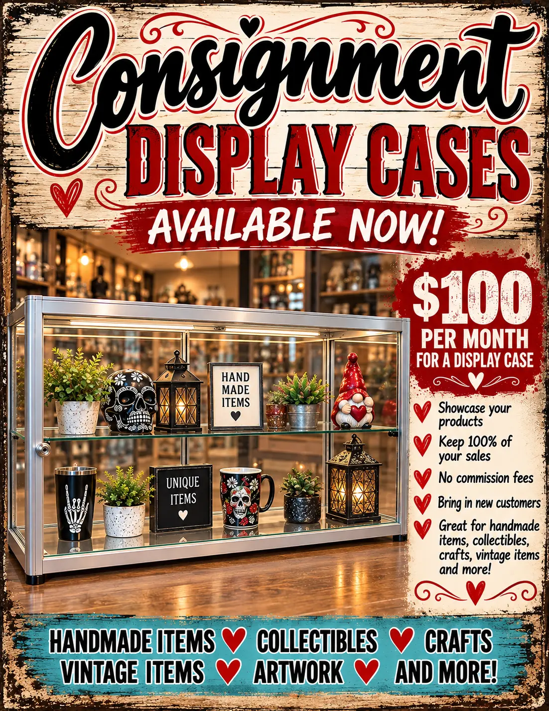 Consignment display cases promotional flyer